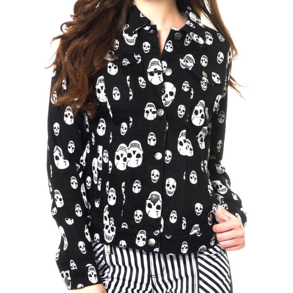 NEW TRIPP ToXiC SKULL Print Stretch Denim JACKET M - Picture 8 of 8
